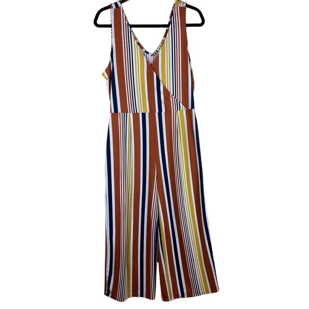 Mine‎ Romper Women's Large Striped Stretchy Belted